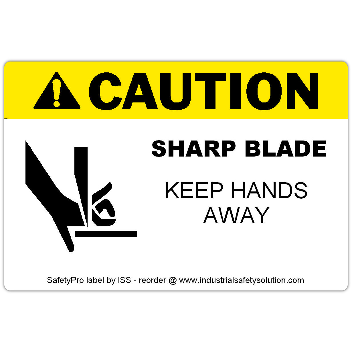 Detail view for 4" x 6" CAUTION Sharp Blade Safety Label