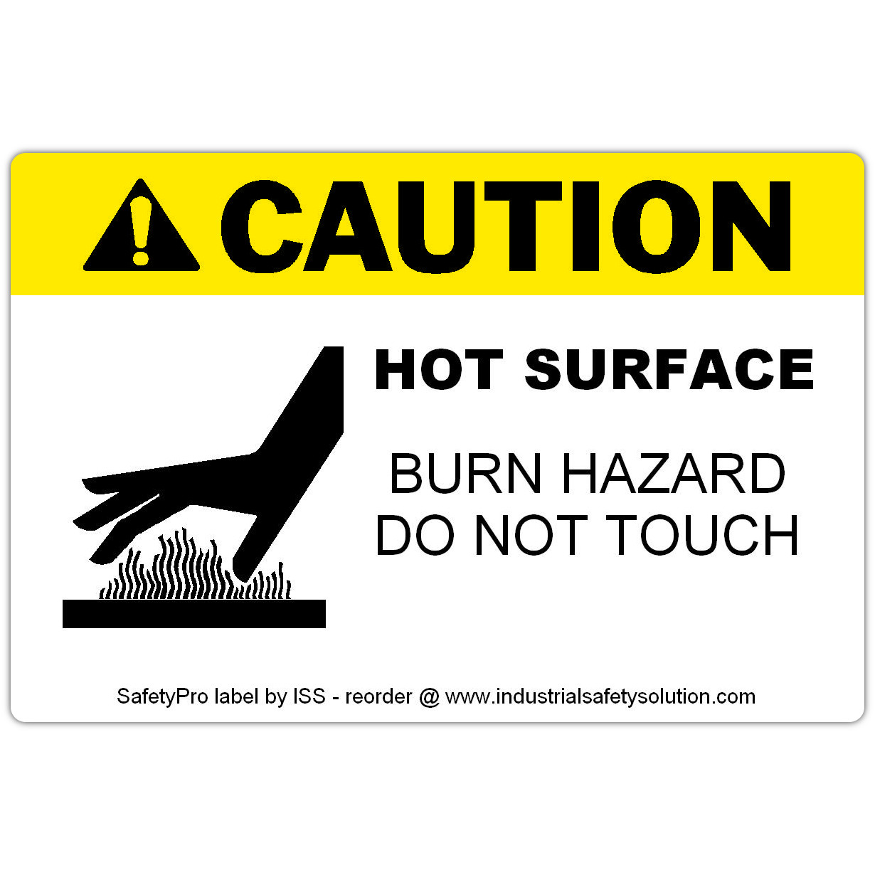 Detail view for 4" x 6" CAUTION Hot Surface Safety Label